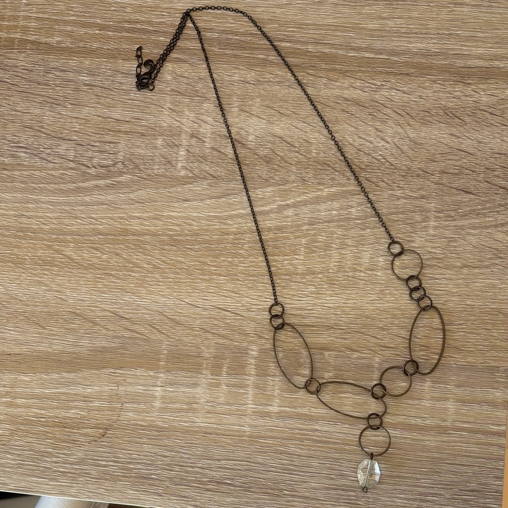 American Eagle Outfitters Brown Necklace with Clear Pendant